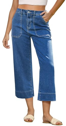 GRAPENT Capri Jeans for Women Capri Jeans for Women High Waist Jeans Womens Cute Jeans for Women Jeans for Women High Waist High Waisted Jeans Color Classic Blue Large Size 12 to 14
