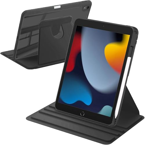 A-BEAUTY Funda Giratoria Compatible con iPad 9ª/8ª/7ª Generación 10.2 Pulgadas 2021/2020/2019/iPad Air 10.5 (3ª Gen 2019) / iPad Pro 10.5 2017, con Auto-Sueño/Estela, Negro
