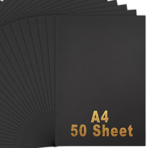 Coriver A4 Schwarze Karte, Blatt Schwarzes Papier A4, Fotokarton A4 Schwarz Kartonpapier, Packung 230 g/m², Dickes Black Papier für Bastelarbeiten, Kunst, Büro und Schreibwaren, 21 x 29.7 cm (50)