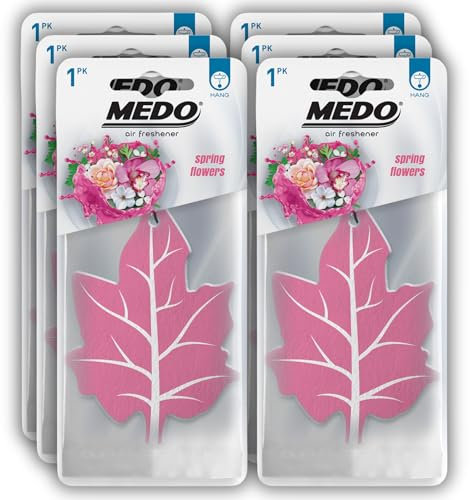 MEDO Leaf Hanging Car Air Freshener, Strong Long-lasting Fragrance, Removes Everyday Odours, For Car Interior Home & Office - 6 Pack Spring Flowers Scent (Pink)