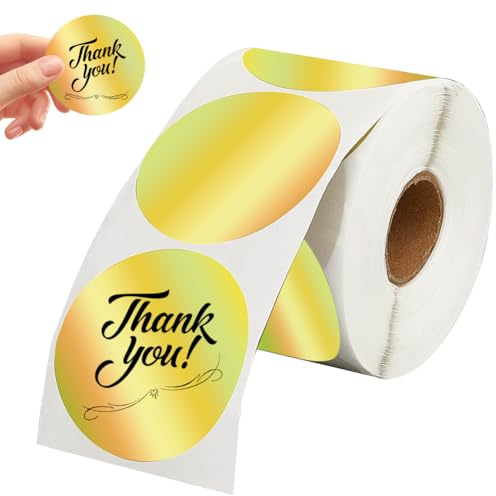 SOFPLATE 500 Stück 2 Zoll Goldene Thermoaufkleber Holografische Runde Etiketten Papier Wasserfest Selbstklebend Reflektierendes Druckerband Etikettenaufkleber Zum Verpacken Preis Barcode DIY Bastelcod