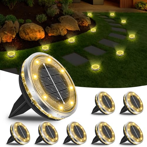 8 Stück Solar Bodenleuchten Aussen, 12 LEDs Solarlampen Garten, Warmweiß