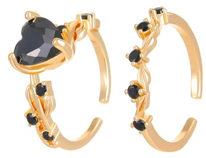Pansy Ring Heart Ring White Green Cubic Zirconia Stainless Heart Adjustable Ring Jewelry Natural Heart Shape Gemstone Rings For Women 14 Rings (Black, One Size)