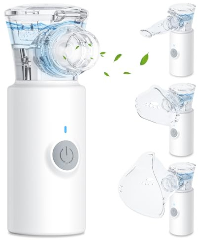 Nebuliser Machine for Adults & Kids, Sixriver Rechargeable Portable Nebuliser, Handheld Inhaler Easy to Use & Clean, Spray Nebuliser Suit for Home & Travel, with 2 Masks and Mouthpiece (White)