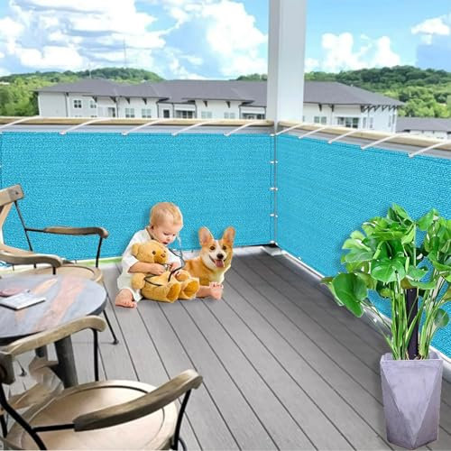 Sonnensegel Rechteckig 1.2 x 5 m, Wind Und UV Schutz, Beständig, Ohne Bohren, Viele Größe Und Farben, Balkonfächer Balkon Sichtschutz, mit Ösen Kordel für Balkon, Blau
