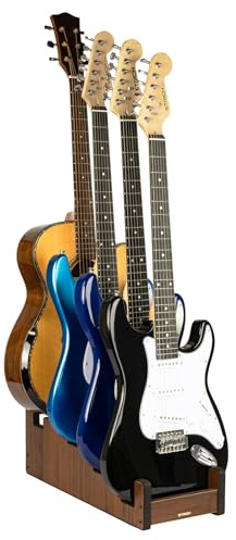 STRICH Wooden Guitar Stand for Multiple Guitars, 4-Holder, Front Display Space-Saving Floor Guitar Rack for Home, Studio, Stage, Walnut Color, L-3E1AW (For 3 Electric+1 Acoustic)