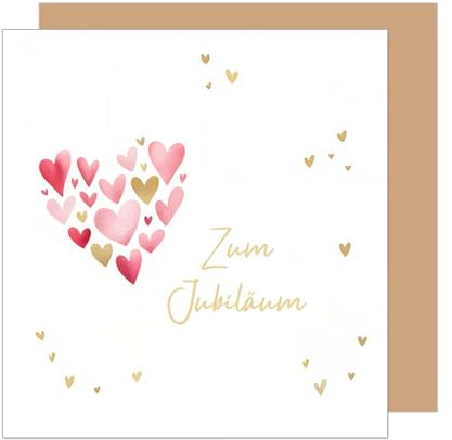 Edition Seidel Premium quadratische Glückwunschkarte zum Jubiläum mit Umschlag. Jubiläumskarte Grußkarte Karte Geburtstag Ehrentag Billet für Mann Frau Herzen (JQ106 SW025)