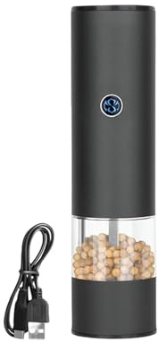 Molinillo de especias eléctrico de 167 x 45 mm, funciona con pilas, grosor ajustable para sales y pimientos, accesorio de cocina negro