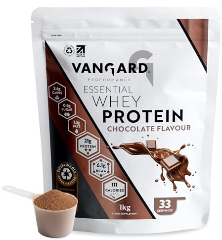 Vangard Essential Whey Protein Powder Chocolate Flavour (1kg - 32 Servings), Soluble Protein Shake 23g of Protein Per Serving