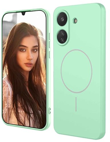 HAOYE Funda Magnética para Motorola Moto E13 Compatible con MagSafe, Carcasa de Silicona Líquida con Forro de Microfibra, Bumper Antigolpes - Verde Claro