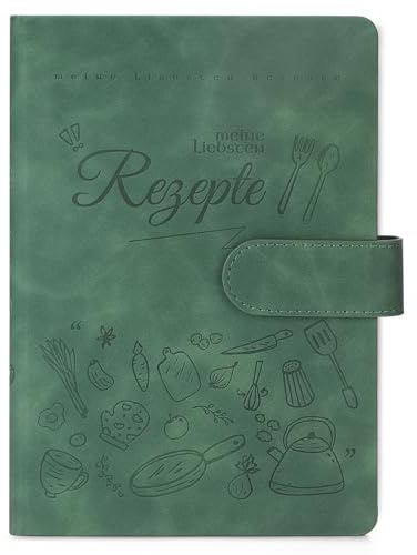 Rezeptbuch zum Selberschreiben A5 mit Register und Inhaltsverzeichnis,Kochbuch Selbst Schreiben 66Doppelseiten Dickem Papier,Hardcover DIY Recipe Book für Kochliebhaber Mutter Großmutter Geschenke-Grü