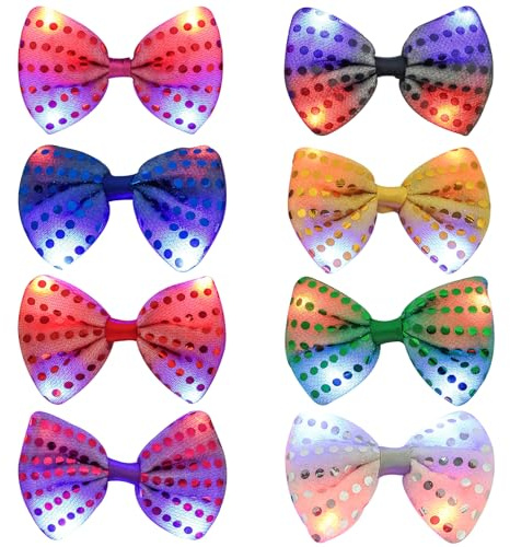 Joycabin 8 Stück LED Fliege mit Pailletten für Herren, Leuchtende Fliege mit 3 Blitzmodi, Glitzer Accessoires für Karneval, Musikfestivals, Party, Cosplay, Weihnachten