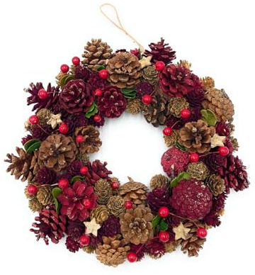 Tür- & Tischkranz mit Adventsduft – Handarbeit aus echten Zapfen, Naturkranz 30 cm oder 33 cm, weihnachtliche Dekoration (Rot, 33)