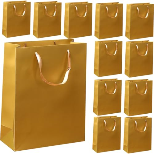 Homoyoyo 12 Stück Goldene Geschenktüten aus Kraftpapier Einfach Faltbar und Bequem Tragbar zur Täglichen Aufbewahrung und Verpackung Verschiedener Artikel