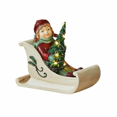 Loberon LED-Figur Soriala, bunt | Handbemalt - Nostalgisches Design - mit LED-Lichterbaum - Batteriebetrieben - Weihnachtsdekoration - Weihnachtsfigur