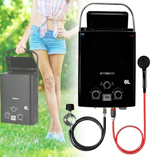 aromaoveite Tragbarer Gas-Warmwasserbereiter, Propan-Durchlauferhitzer, Gas-Durchlauferhitzer Mit Digitalanzeige Und Mehreren Schutzfunktionen, Geeignet Für Wohnmobil, Camping, Außendusche Black