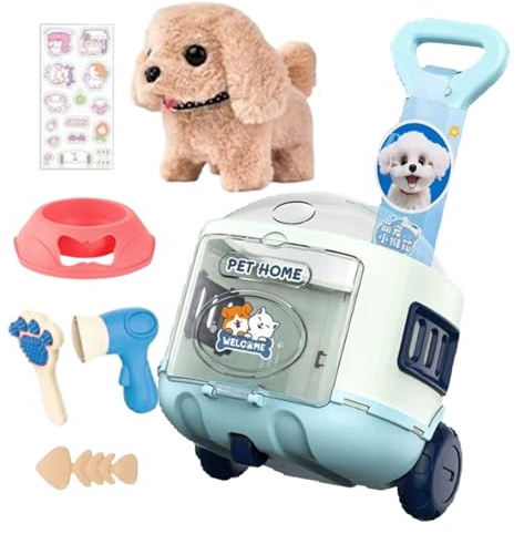 Wisylizv Mascotas Electrónicas - Animales Electrónicos Andan y Ladran con Maleta,Figuras de Peluche Realistas para Juego Simbólico de Niños y Niñas Bebés