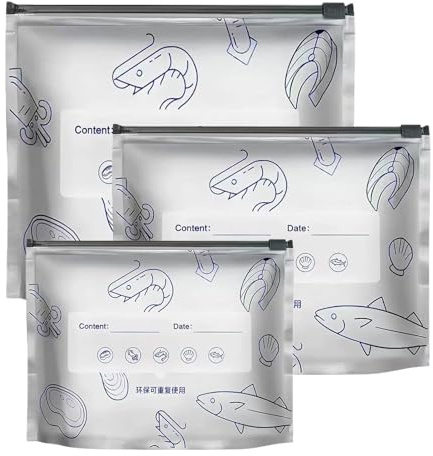 Sacs de conservation refermables en aluminium, sachets sous vide à fermeture zip, sachets à fonds plat avec étiquette et fermeture zip, pour légumes, fruits et viande (30 sachet, 3 tailles)