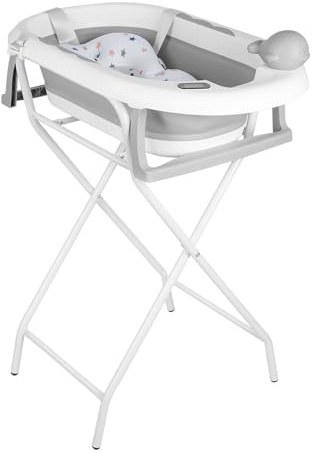 Faltbare Babybadewanne mit Standfuß – Große Badewanne XL mit Ständer/Sitz und Drainage-Set – Babywanne von Geburt bis 3 Jahre – Babygeschenk – (Stil 5) 81,5 x 48 x 21 cm – Grau