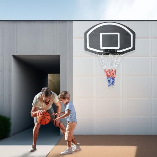 kiximay Basketballkorb, Indoor & Outdoor, Schwarz, Eisen & Nylon, 72,4 x 45,7 cm, 3,13 kg, Wandmontage, Bruchsicheres Backboard, Für Familie & Training
