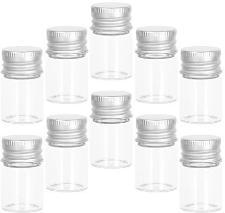 Flacon Vide en Verre 7ml avec Bouchon à Vis Aluminium, Lot de 10 | Petit Pot en Verre avec Couvercle, pour Poudre et Bonbons, Format Voyage Bureau