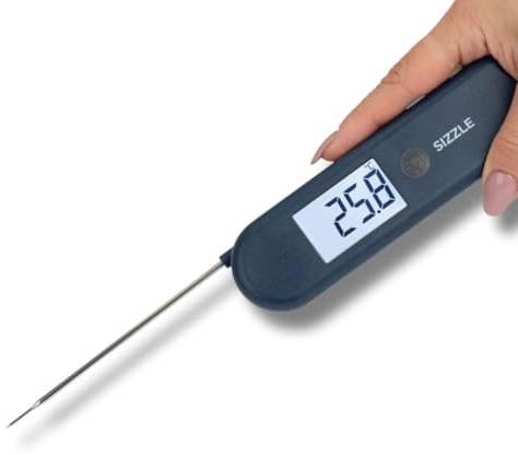 Sizzle Meat Thermometer Probe — IP67 Waterproof Kitchen Thermometer with Rotating Display, Backlight, Magnet for Meat, BBQ, Sugar, Calibration Function, Intuitive Display (Midnight Blue)