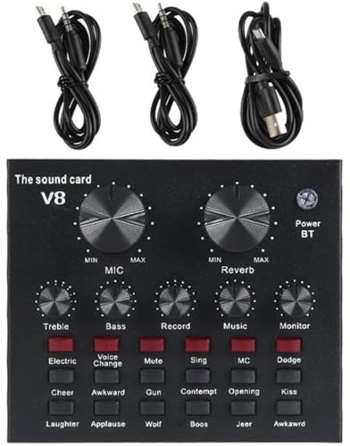 FUNNETOYU Carte Son Externe Table de Mixage Réglable, Microphone à Condensateur 800, Effets Sonores Intégrés, Changement de Voix, Équipement pour Streaming et Podcasting, Usage Domestique