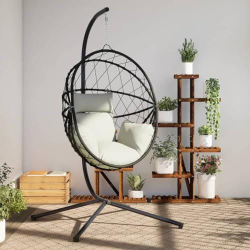 Generico Silla colgante con forma de huevo con soporte beige de ratán sintético y acero, columpios de patio, 4007404