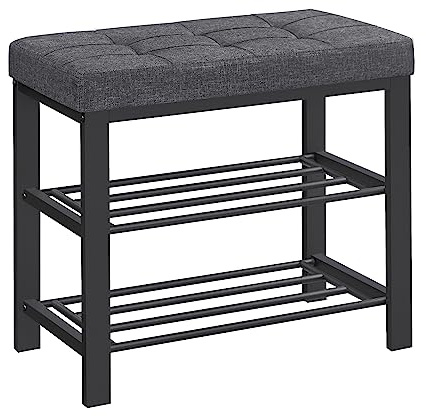 SONGMICS Shoe Bench, Storage Bench, Entryway Bench with Cushion, Shoe Shelf with Seat, Space-Saving, Modern Style, for Living Room, Bedroom, Hallway, Dark Gray and Ink Black ULBS576B33