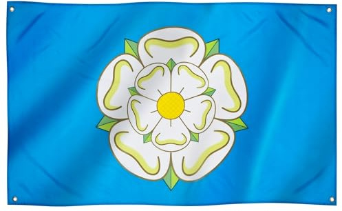 Runesol Bandera Yorkshire, 91x152cm, 3x5, Bandera De Rosa Blanca, 4 Ojales, Ojales En Cada Esquina, Banderas Premium, Interior, Exterior, Colores Vivos