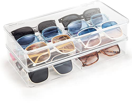 Yiktop Acrylic Eyeglass Organizer, Stackable Sunglasses Case Storage Organizer with Lid - 2 Pack
