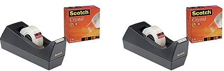 Scotch C38 Tischabroller schwarz + Scotch Crystal Klebeband, 1 Rolle, 19 mm x 10 m (Packung mit 2)