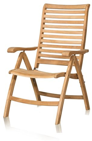 KHG Hochlehner Klappstuhl Garten aus Teak-Holz mit Armlehnen aus massiven | rustikalen Echtholz, Gartenstuhl Holz Outdoor für Garten, Balkon & Terrasse, klappbar platzsparend wetterfest