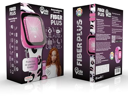 Cefa Toys - Reloj Inteligente Holawatch Fiber Plus Pink, Entretenimiento para Niños, con 4G LBS/WIFI, Tarjeta SIM, Cámara, Juegos, Llamadas, Videollamadas, Correa Extra, Protector de Pantalla