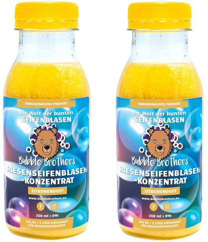 Bubble Brothers Bolle di sapone giganti concentrato, 2 x 5 litri, bottiglia di ricarica per il compleanno dei bambini, feste estive, grandi bolle di sapone Giant Bubbles