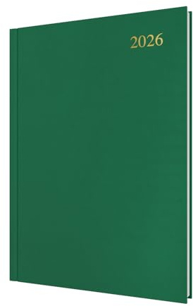 Collins - Essential - 2026 12 månaders kalender årsplanerare, dag-till-sida-dagbok, A4 hårt omslag - grön (ESSA41.52-26)