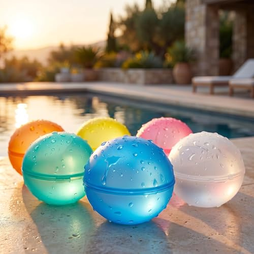 PRECORN Lot de 6 bombes à eau réutilisables - Fermeture automatique en 1 seconde - Balles souples en matériau biodégradable - Pour piscine, plage et fête dans le jardin