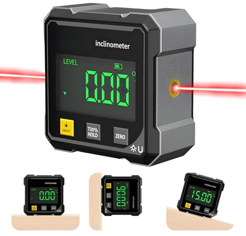 4-Seitiger Magnetischer Digitaler Winkelmesser mit Laser, Neigungsmesser Digital, Wasserwaage Digital Magnetisch mit Elektronischem Laser, Wasserdicht Winkelmessgerät für Holzarbeiten, Bau und DIY