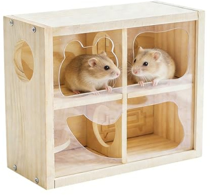 Casa para Hámsters Cabaña de Madera con Múltiples Cámaras y Enriquecimiento | Casa para Hámster Enano y Otros Roedores para Jaula, Escalada, Carrera y Juego de Animales Pequeños