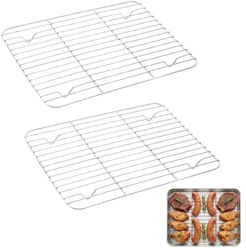 2 Pcs Cooling Racks, 30x20x1.5cm Stainless Steel Baking Racks, Wire Rack, Grill Oven Rack, for Cooking, Roasting, Grilling, Drying (Silve)