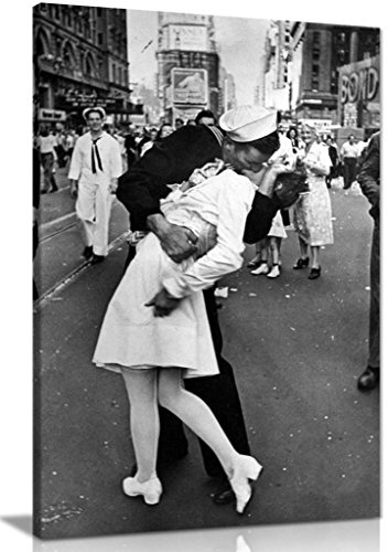 Kunstdruck auf Leinwand, Motiv: VJ Day New York, 61 x 40,6 cm, Schwarz/Weiß