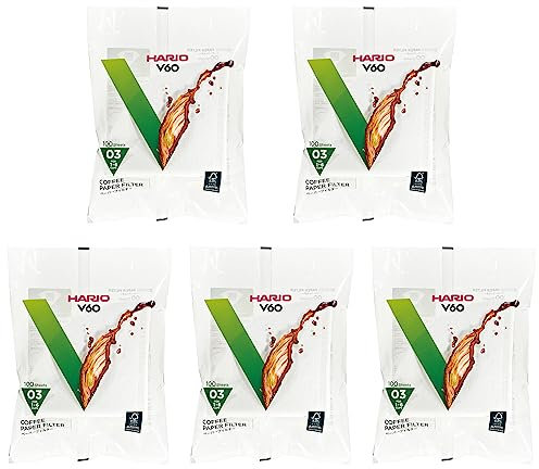 HARIO VCF-03-100W Paper Filter for V60, 03W, 1 to 6 Cups, 500 Sheets, White