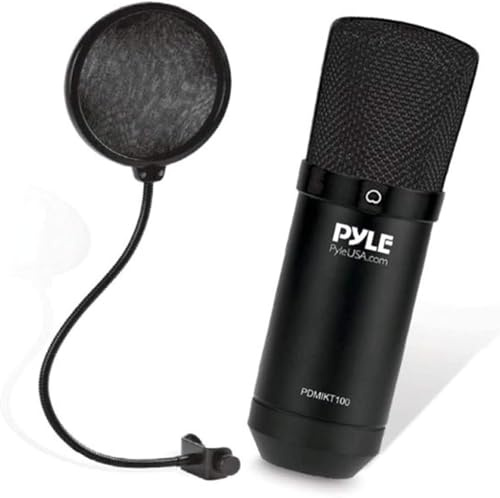 Pyle Computer Desktop USB Microphone Kit - Audio Recording Cardioid Condenser Mic W/Stand, Gooseneck Pop Filter, for Gaming, Podcast, Streaming, Studio, Works W/Windows PC, Laptop, Mac - Pdmikt100