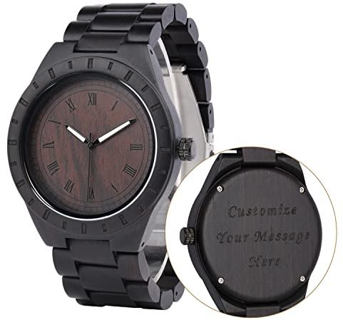 LMWOOD Herren Holzuhr mit Gravur Personalisierte Holzarmbanduhr Jahrestag Geburtstagsuhr für Papa Ehemann Sohn