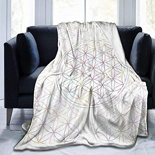 YuLiZP Decke Wohn Kuscheldecken,Flanell Fleece Decke Super Soft Warm Gemütliche Decke Sofa Leichte Ganzjahres-Bettdecke Für Home Office Travel Couch Blume des Lebens Geometrie Bunte Linie 80x60 inch