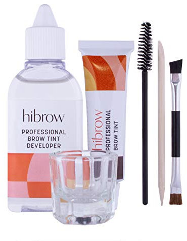 Hi Brow Professional Tinting Kit - Eyebrow Dye Full Size Set - 15ml Tint, 50ml Tint Developer, Glass Mixing Dish, Dual End Brush, Mascara Wand, Orange Wood Stick (Dark Charcoal)