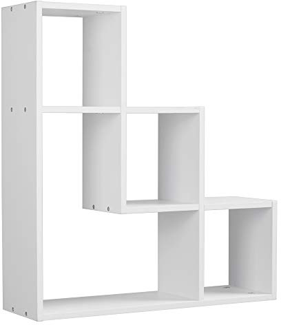 URBNLIVING Lyon - Scaffale sospeso in legno a 3 gradini, montaggio a parete, espositore per libri, colore: bianco