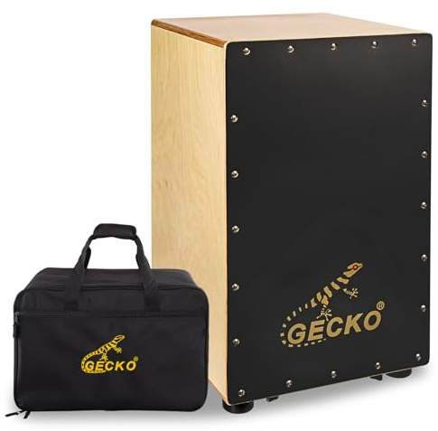 GECKO Cajon BOX Drum-Wooden Percussion Box musical instrument bass drum box acoustic box drum beat box with Internal Adjustable Guitar Strings cajon drum set package
