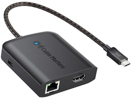 Cable Matters 8K HDMI USB-C Hub mit 2X USB 3.0 und Gigabit LAN | 4K@120Hz, Gigabit Ethernet, 100W Power Delivery, Schwarz, 5Gbps Datenübertragung