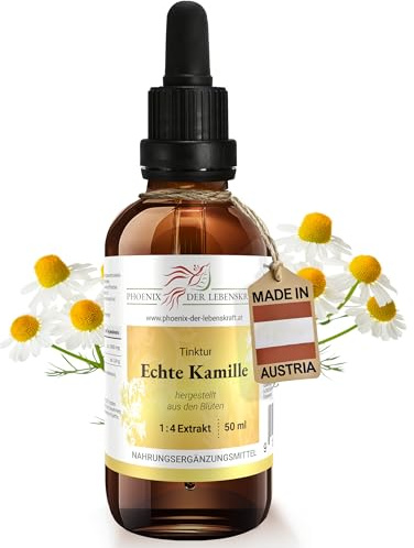 Kamille Tinktur 50 ml | Matricaria chamomilla Tropfen | 1:4 Kamillenblüten-Auszug | hergestellt in Österreich | Nahrungsergänzungsmittel | Echte Kamille, Kamillenblüten, Chamomilla